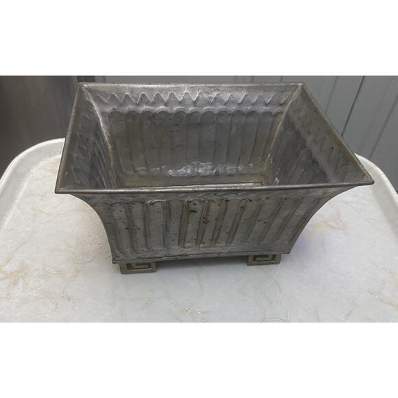 Vintage Rectangular Chinese Asian Tin Plated Copper Vase Urn 8" x 4.75" x 5.5" - Picture 2 of 5